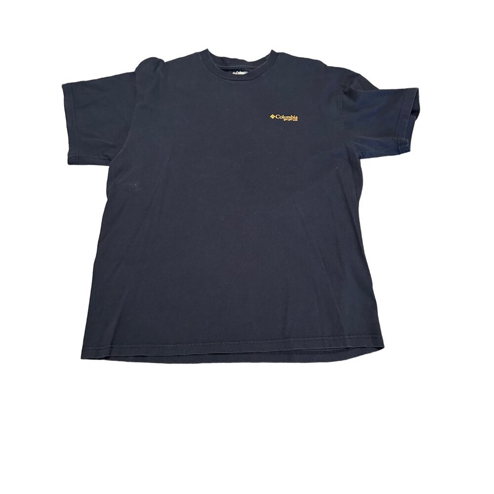 Columbia Shirt Large Men's Blue Yellow Graphic Logo Spell Outdoor Gear Adult